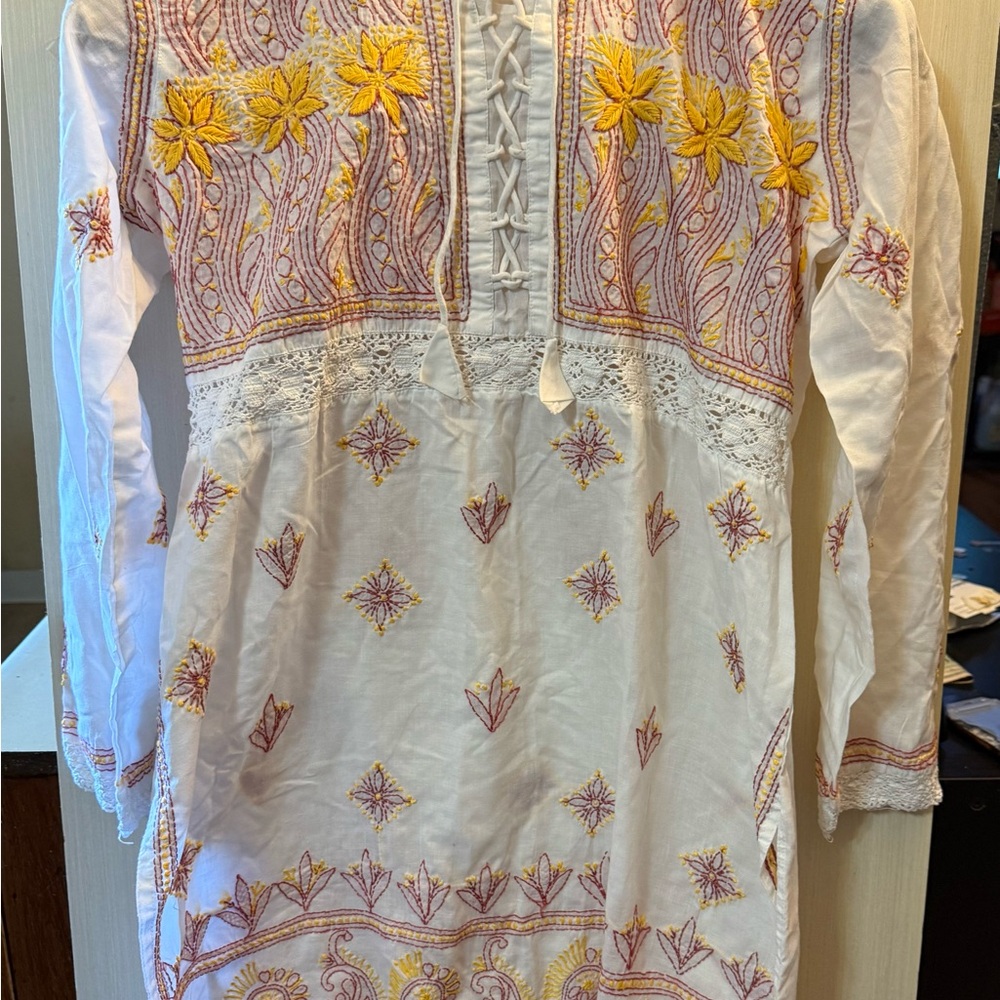 Embroidered White and Yellow Women's Top